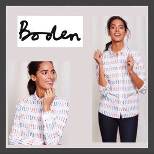 Boden White Button Down Shirt with Red and Blue Stripes
